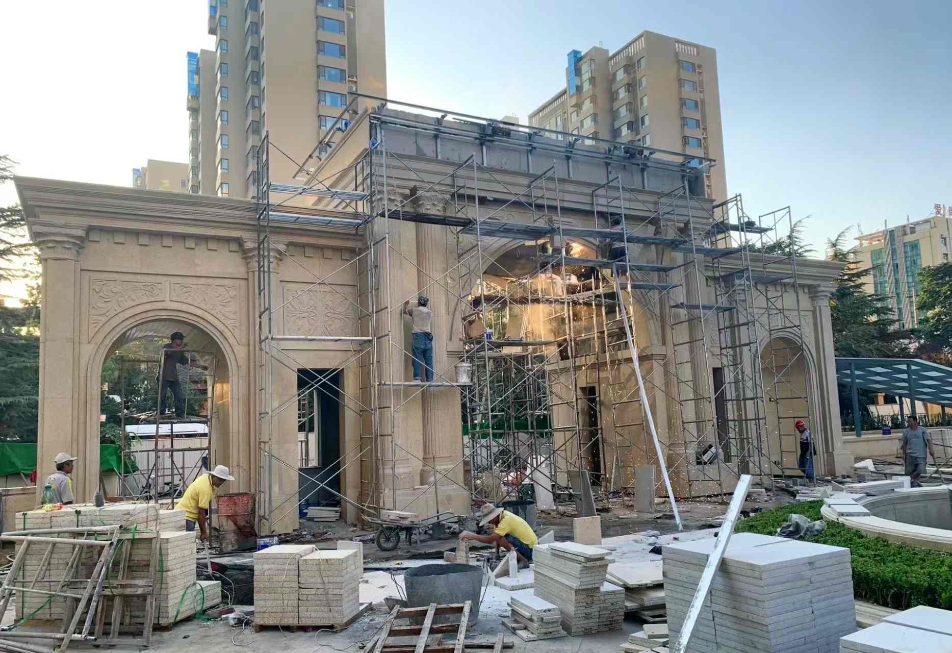 乌鲁木齐 黄金麻荔枝面花岗岩小区门楼外墙干挂