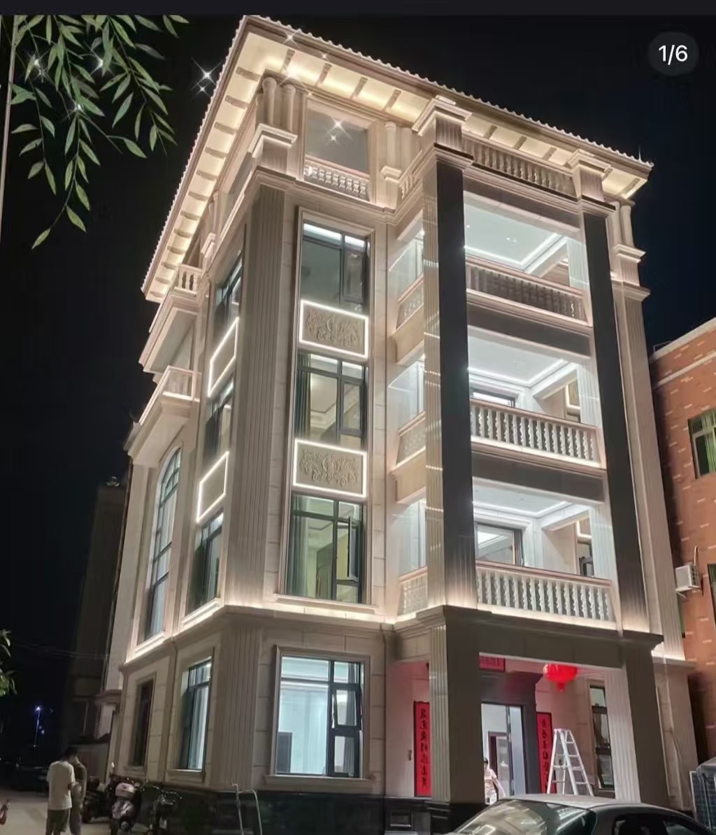 乌鲁木齐 芝麻白花岗岩别墅外墙夜间效果